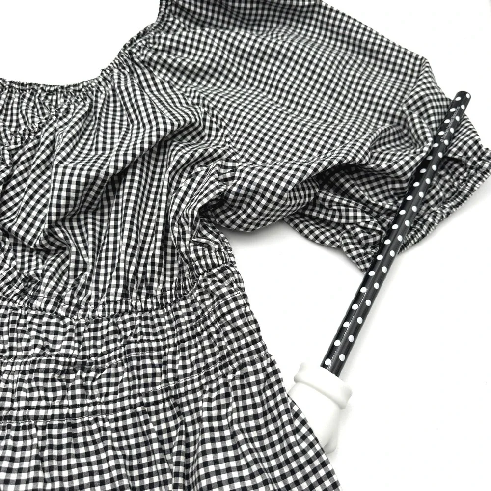 OLD NAVY NWT Women's 2X Black White Gingham Waist-Defined Puff-Sleeve Mini Dress - Picture 4 of 10